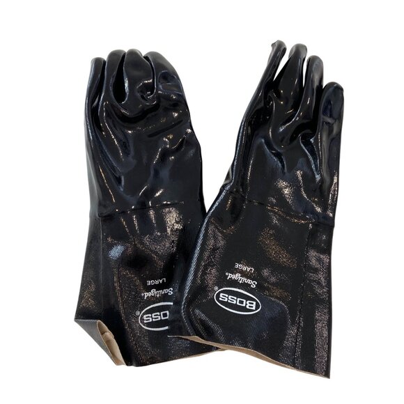 Boss Sanitized Chemical Resistant PVC Gloves Large Black Industrial Use Brand ne - Picture 1 of 3